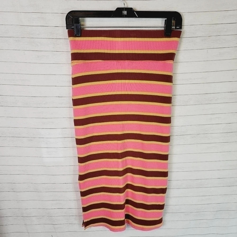 AERIE RIBBED STRIPED PULL ON MIDI SKIRT, SZ MEDIUM